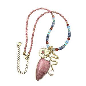 Pink Multi Gemstone Snake Heart Pendant Necklace 18K Gold Plated 16 to 18 Inch